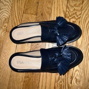 Stuart Weitzman Navy Leather Loafers